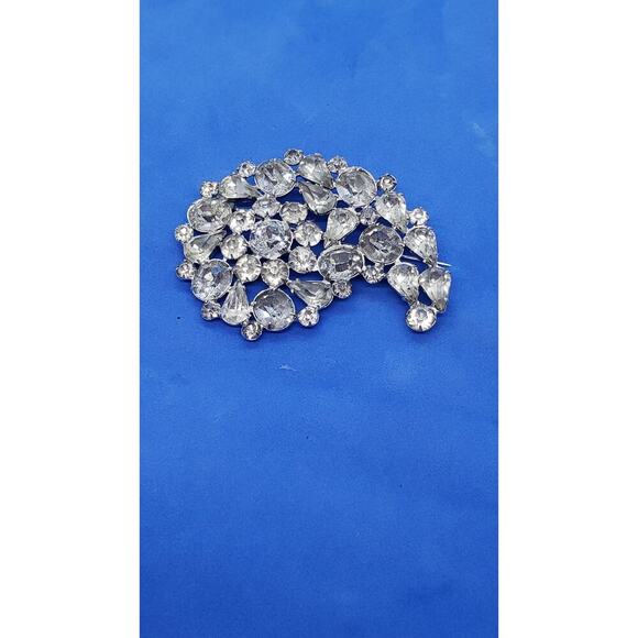 Vintage Rhinestone Brooch Clear Crystal Silver Tone Huge Size Foil Open Backed - Picture 3 of 8